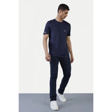 Navy blue polyester men's casual half sleeve crew neck solid T-shirt - ideal for everyday wear