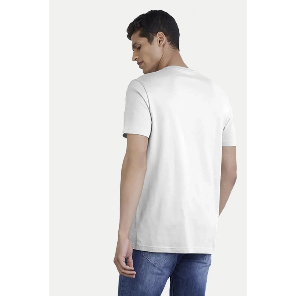 Men's Casual Half sleeve Printed Polyester Crew Neck T-shirt (White) - GillKart