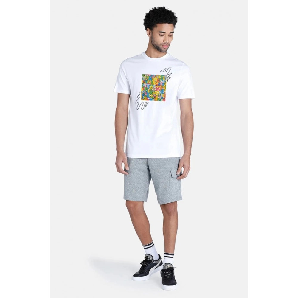 White printed typographic men's casual half sleeve crew neck polyester t-shirt with comfortable fit - wearable image example