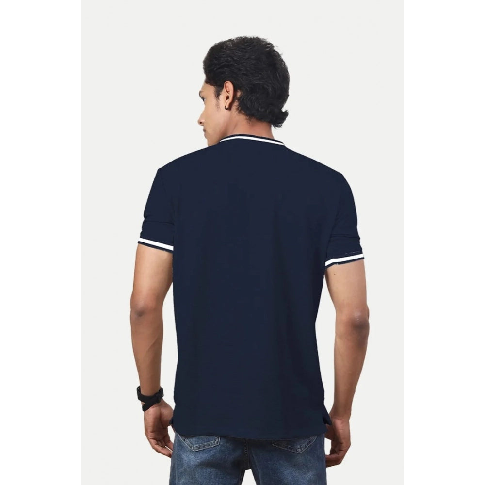 Navy polyester men's casual half sleeve solid crew neck t-shirt - comfortable fit for everyday wear