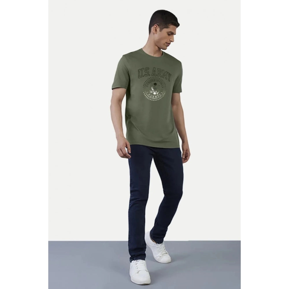 Men's Casual Half sleeve Printed Cotton Crew Neck T-shirt (Military Green) - GillKart
