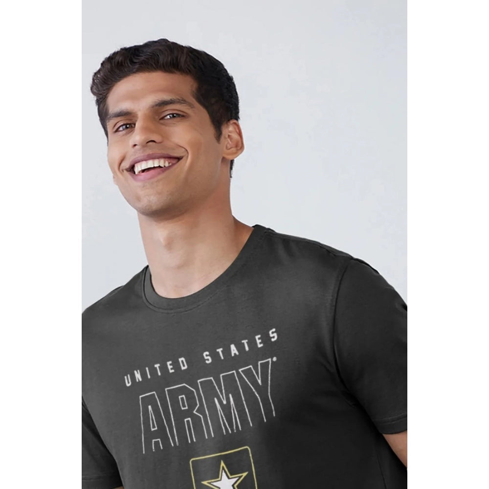Black cotton men's casual half sleeve printed crew neck t-shirt with typographic design, relaxed fit style