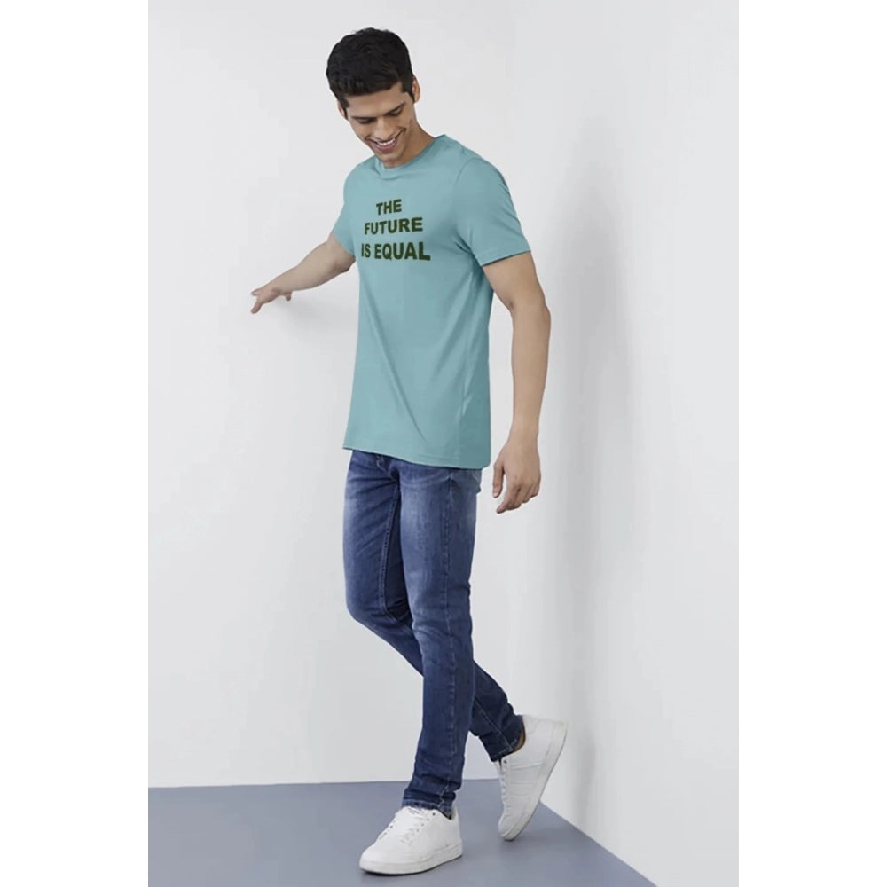 Men's Casual Half sleeve Printed Cotton Crew Neck T-shirt (Light Blue) - GillKart