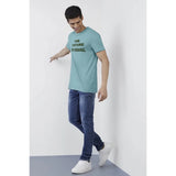 Men's Casual Half sleeve Printed Cotton Crew Neck T-shirt (Light Blue) - GillKart