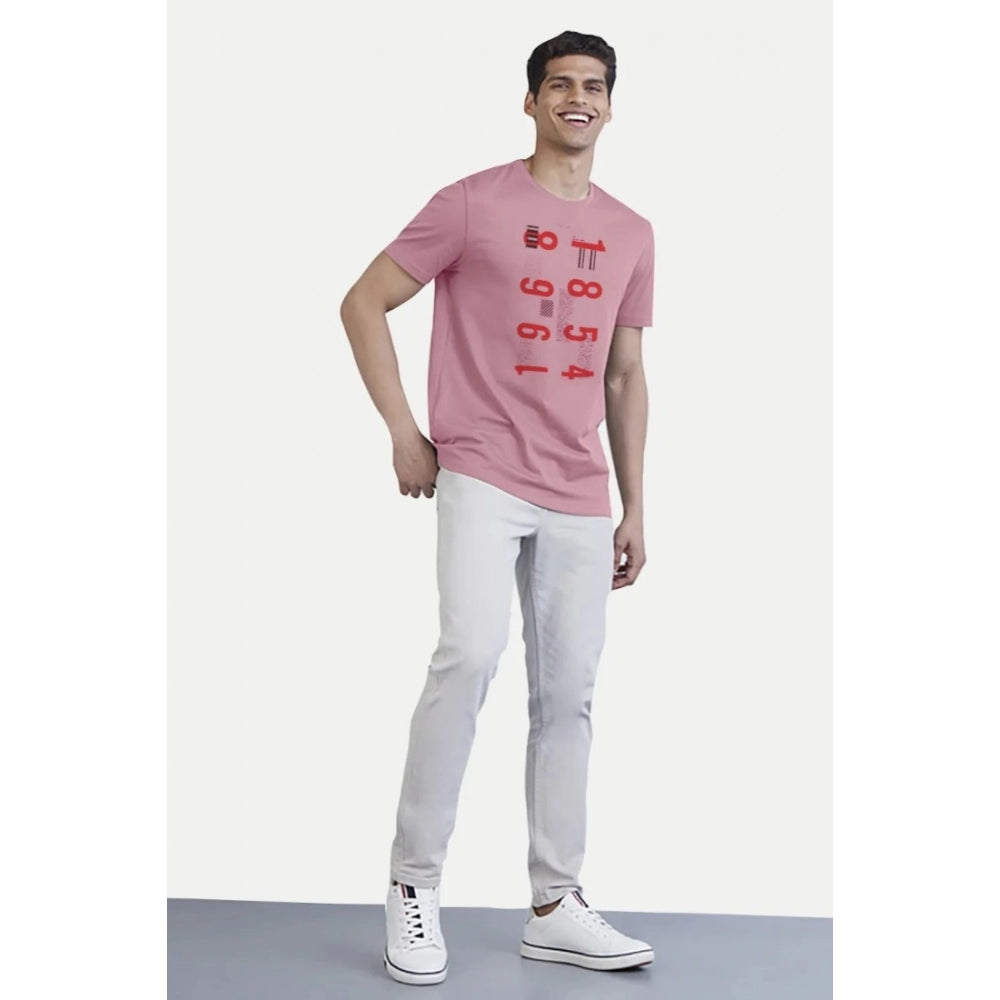Men's Casual Half sleeve Printed Cotton Crew Neck T-shirt (Pink) - GillKart