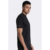 Black polyester men's casual half sleeve solid crew neck T-shirt - versatile fashion essential