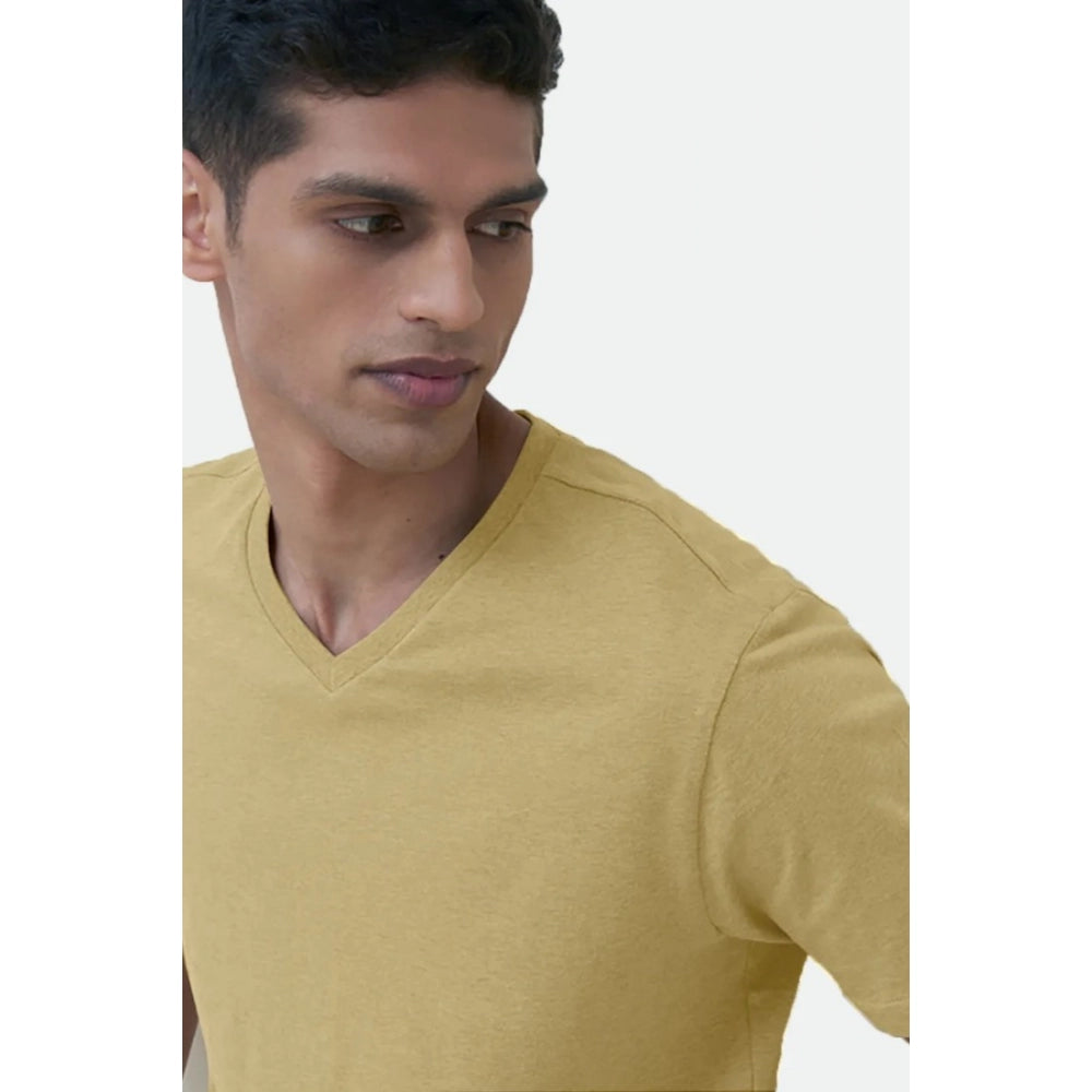 Sand cotton men's casual half sleeve V-neck T-shirt - solid design for everyday wear
