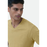 Sand cotton men's casual half sleeve V-neck T-shirt - solid design for everyday wear