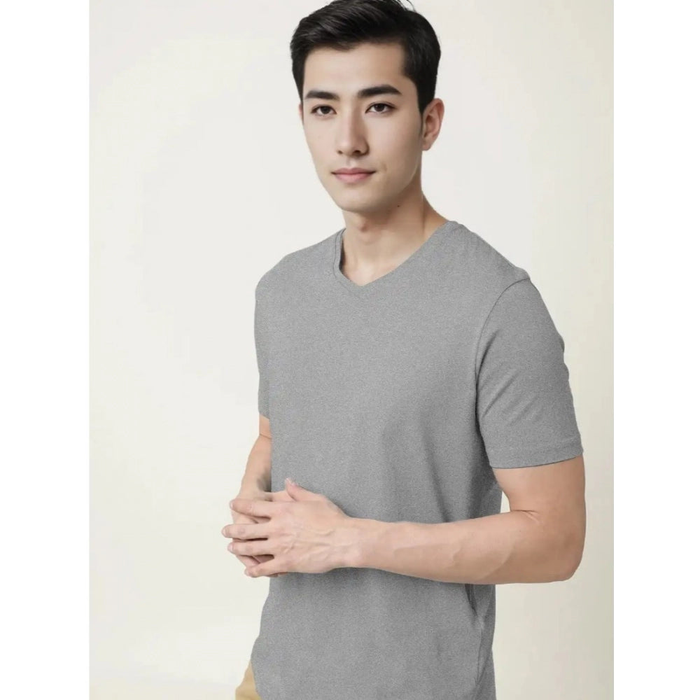 Grey Melange men's cotton half sleeve V-neck T-shirt - Casual style for regular fit