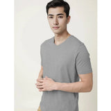 Grey Melange men's cotton half sleeve V-neck T-shirt - Casual style for regular fit