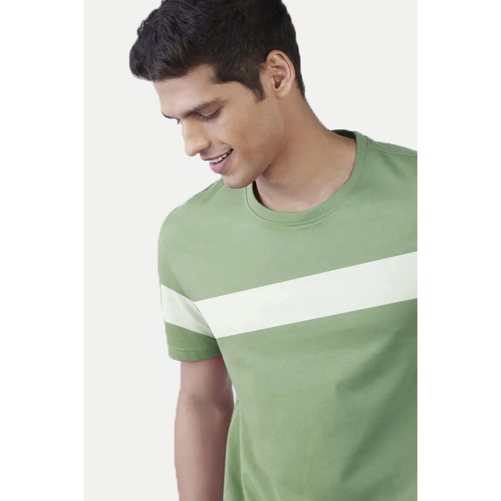 Light green striped cotton casual men's half sleeve crew neck t-shirt - comfortable fit for everyday wear