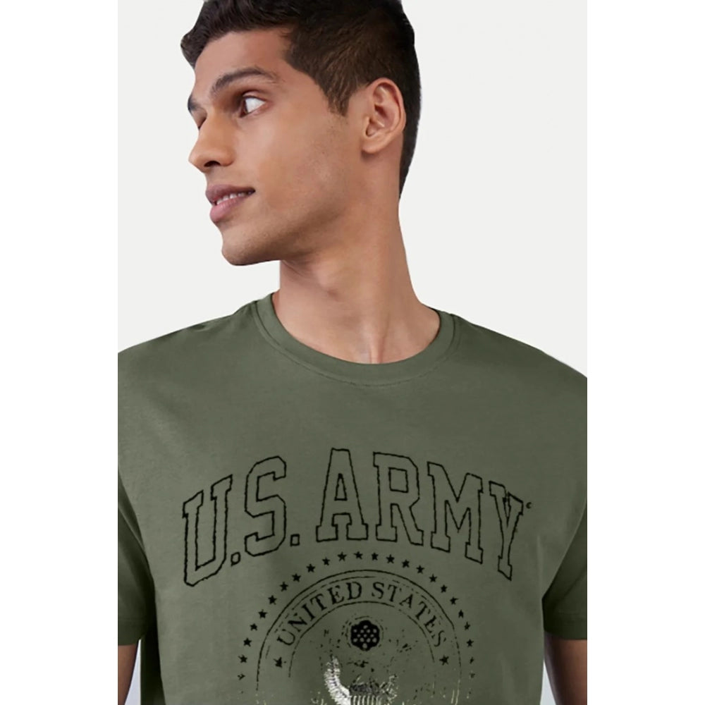 Men's Casual Half sleeve Printed Cotton Crew Neck T-shirt (Military Green) - GillKart