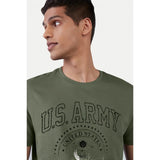 Men's Casual Half sleeve Printed Cotton Crew Neck T-shirt (Military Green) - GillKart