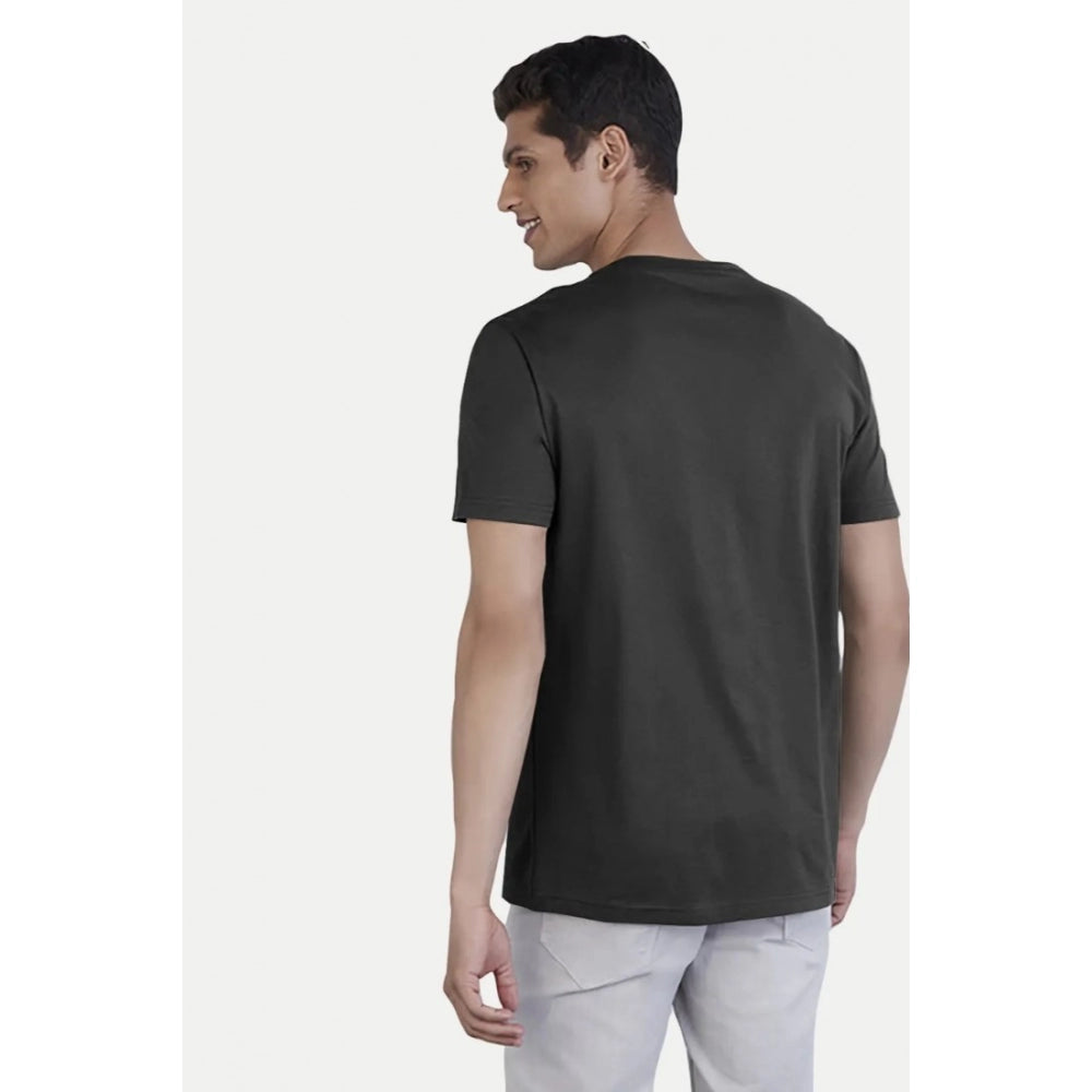 Black cotton men's casual half sleeve typographic print crew neck t-shirt - relaxed fit, fashionable apparel for everyday wear