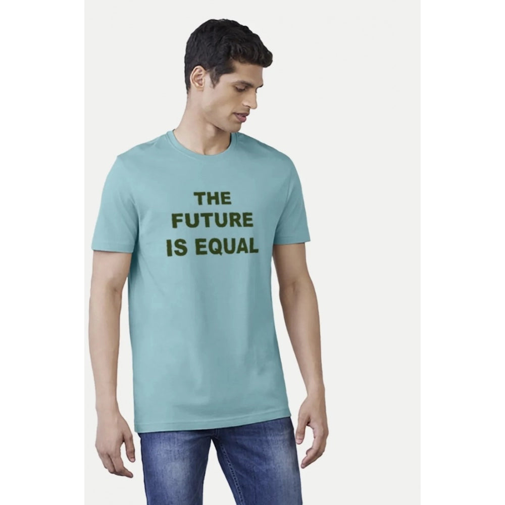 Men's Casual Half sleeve Printed Cotton Crew Neck T-shirt (Light Blue) - GillKart
