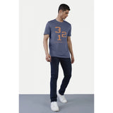 Blue printed cotton men's casual half-sleeve crew neck T-shirt with comfortable fit