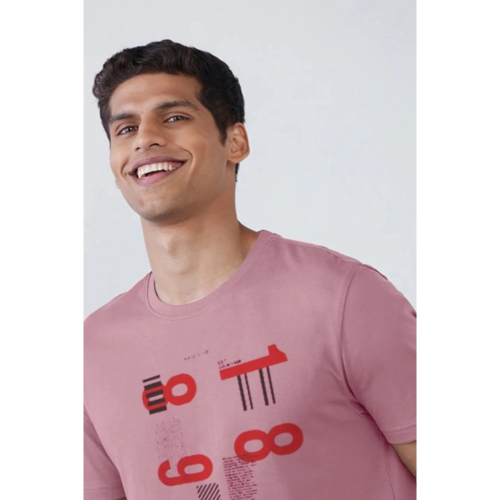 Men's Casual Half sleeve Printed Cotton Crew Neck T-shirt (Pink) - GillKart
