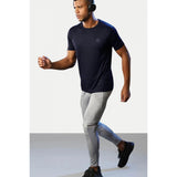 Navy solid polyester men's casual half sleeve crew neck t-shirt for everyday wear
