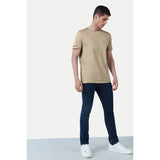 Beige polyester half-sleeve crew neck t-shirt for men - solid design, ideal for casual wear