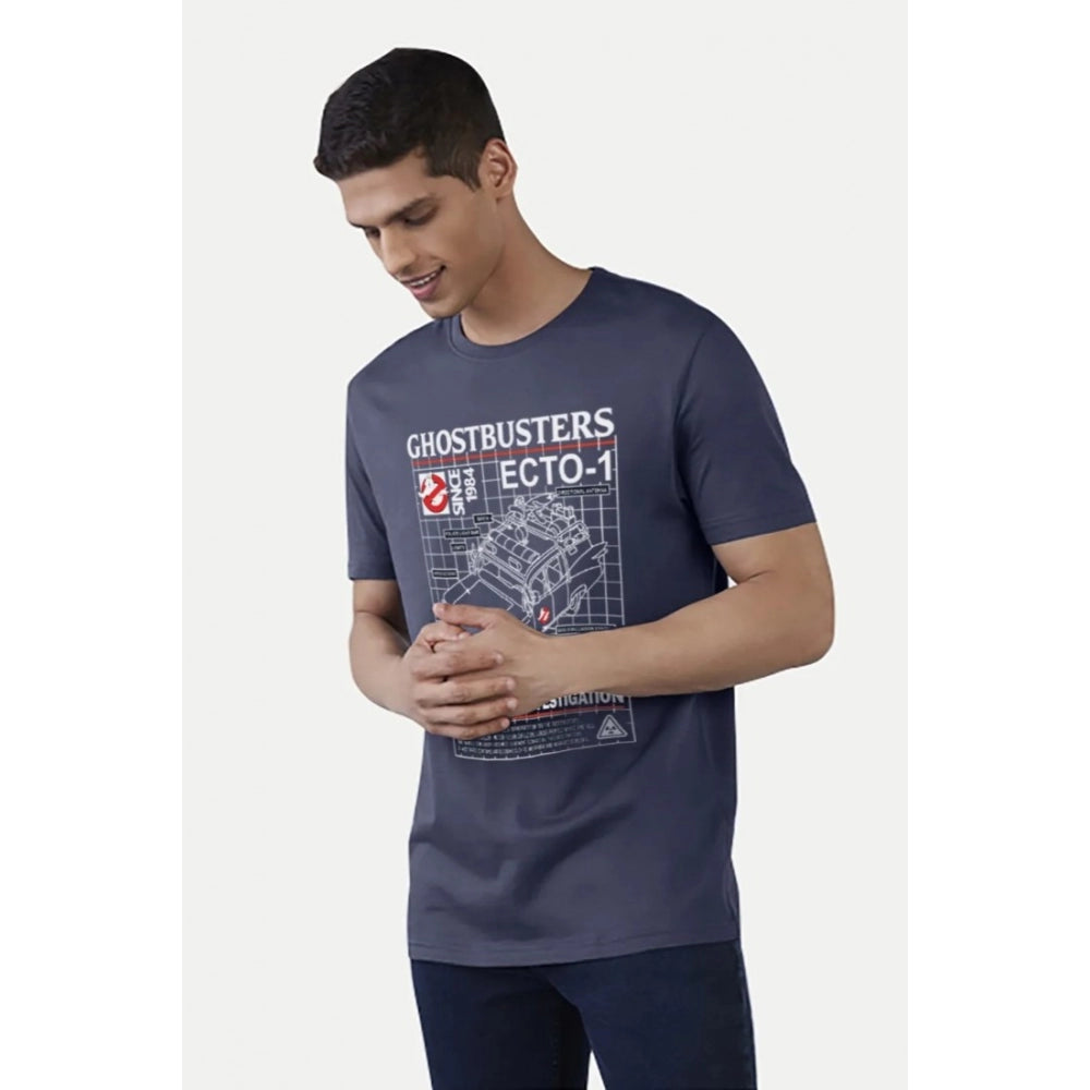 Men's Casual Half sleeve Printed Polyester Crew Neck T-shirt (Blue) - GillKart