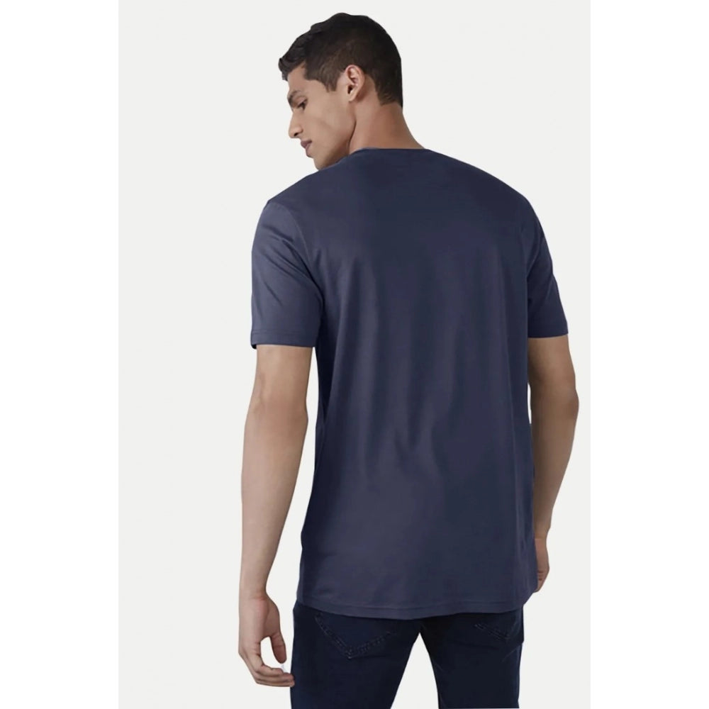 Men's Casual Half sleeve Printed Polyester Crew Neck T-shirt (Blue) - GillKart