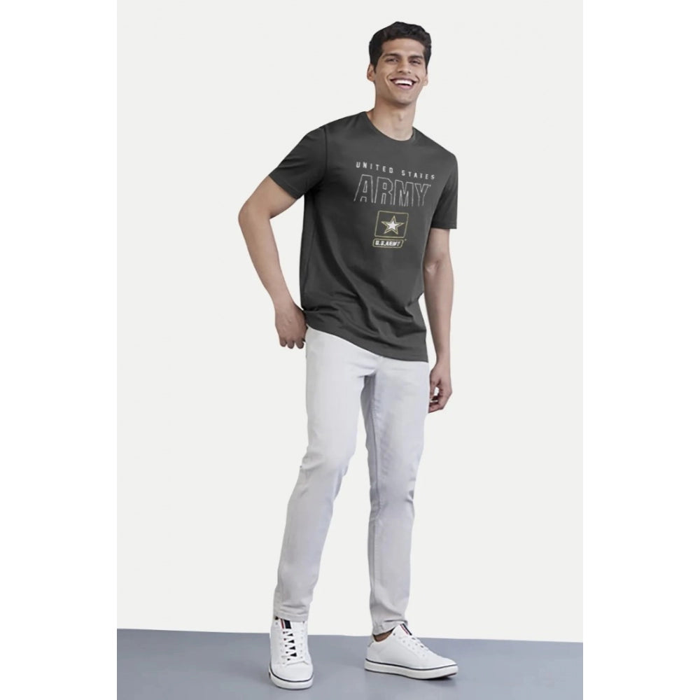 Black cotton men's half sleeve typographic printed crew neck t-shirt with relaxed fit (color may vary)