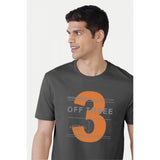 Black printed cotton men's casual half-sleeve crew neck t-shirt with comfortable fit, displaying vibrant print detail