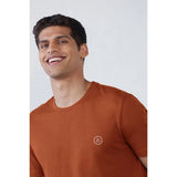 Rust polyester men's casual half sleeve crew neck t-shirt with regular fit