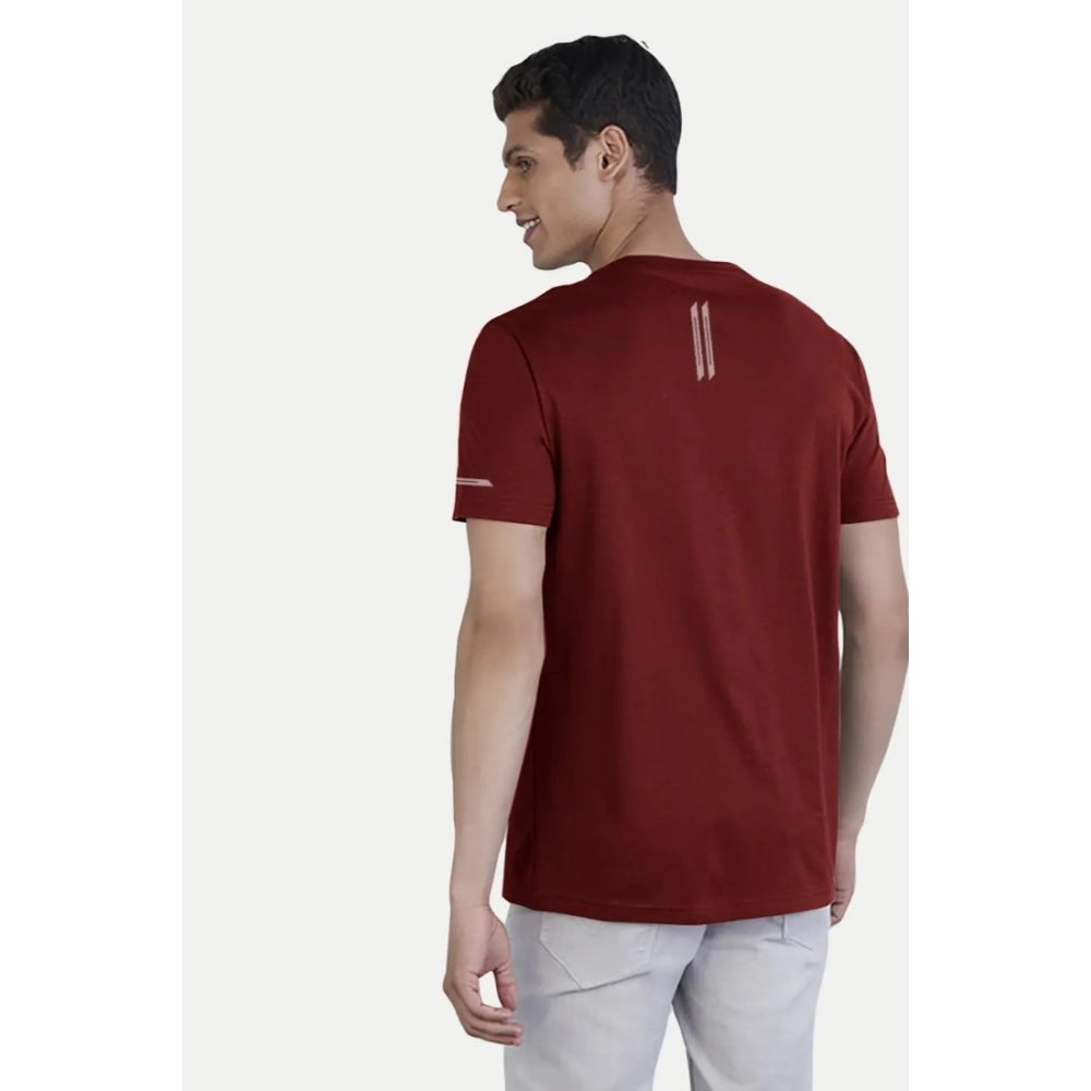 Men's casual maroon polyester half sleeve crew neck t-shirt with regular fit - solid design