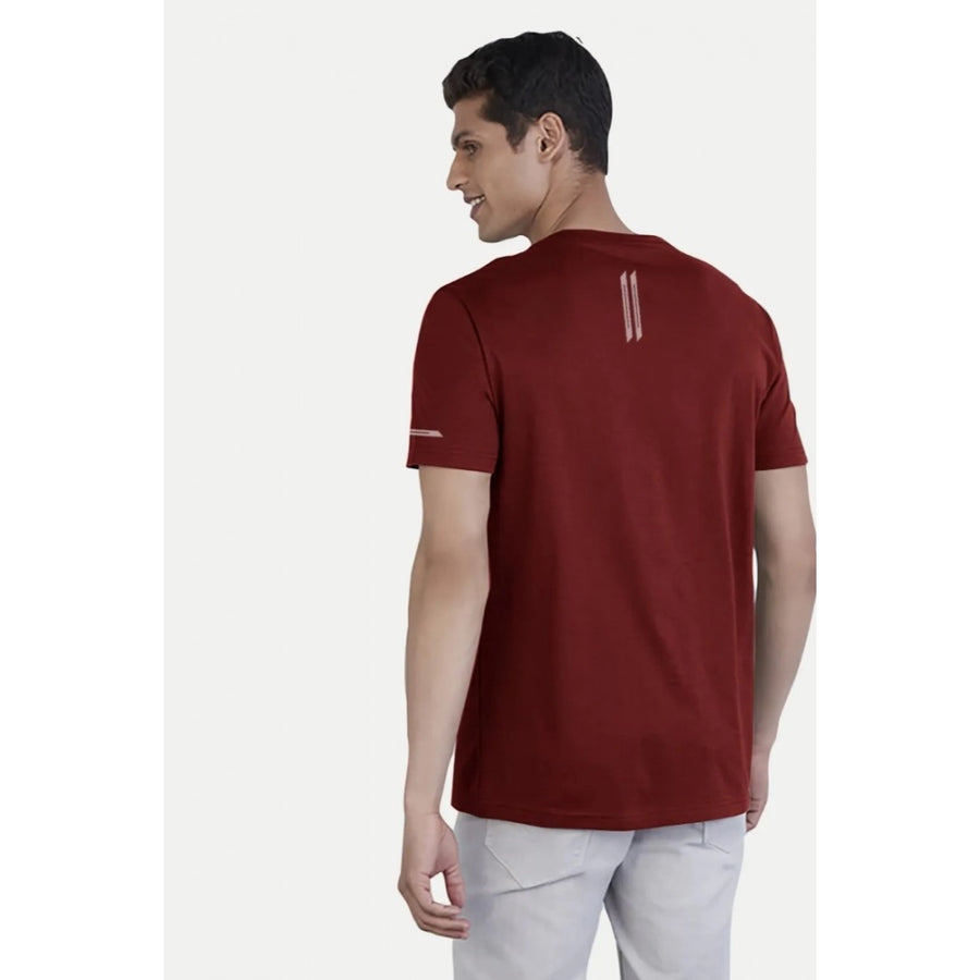 Men's casual maroon polyester half sleeve crew neck t-shirt with regular fit - solid design