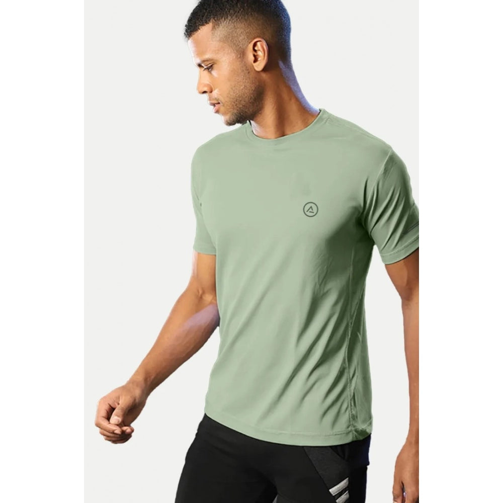 Men's casual half sleeve solid Pista polyester crew neck T-shirt - regular fit, solid design