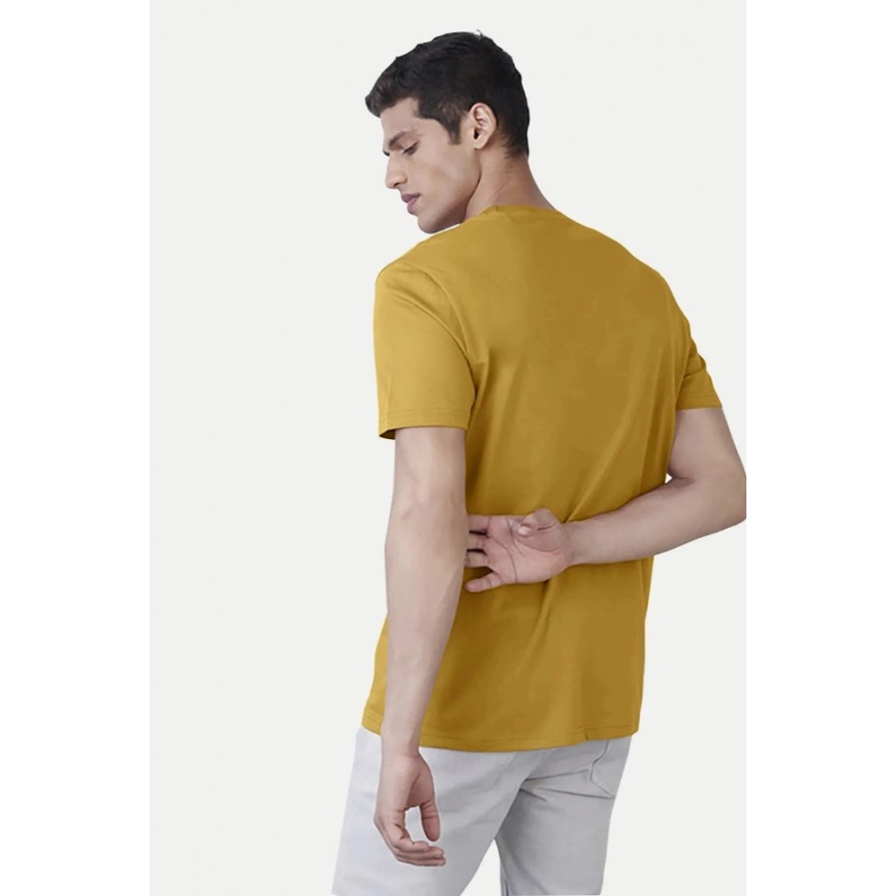 Men's Casual Half sleeve Printed Polyester Crew Neck T-shirt (Mustard) - GillKart