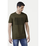 Dark green typographic printed cotton half sleeve crew neck t-shirt for men