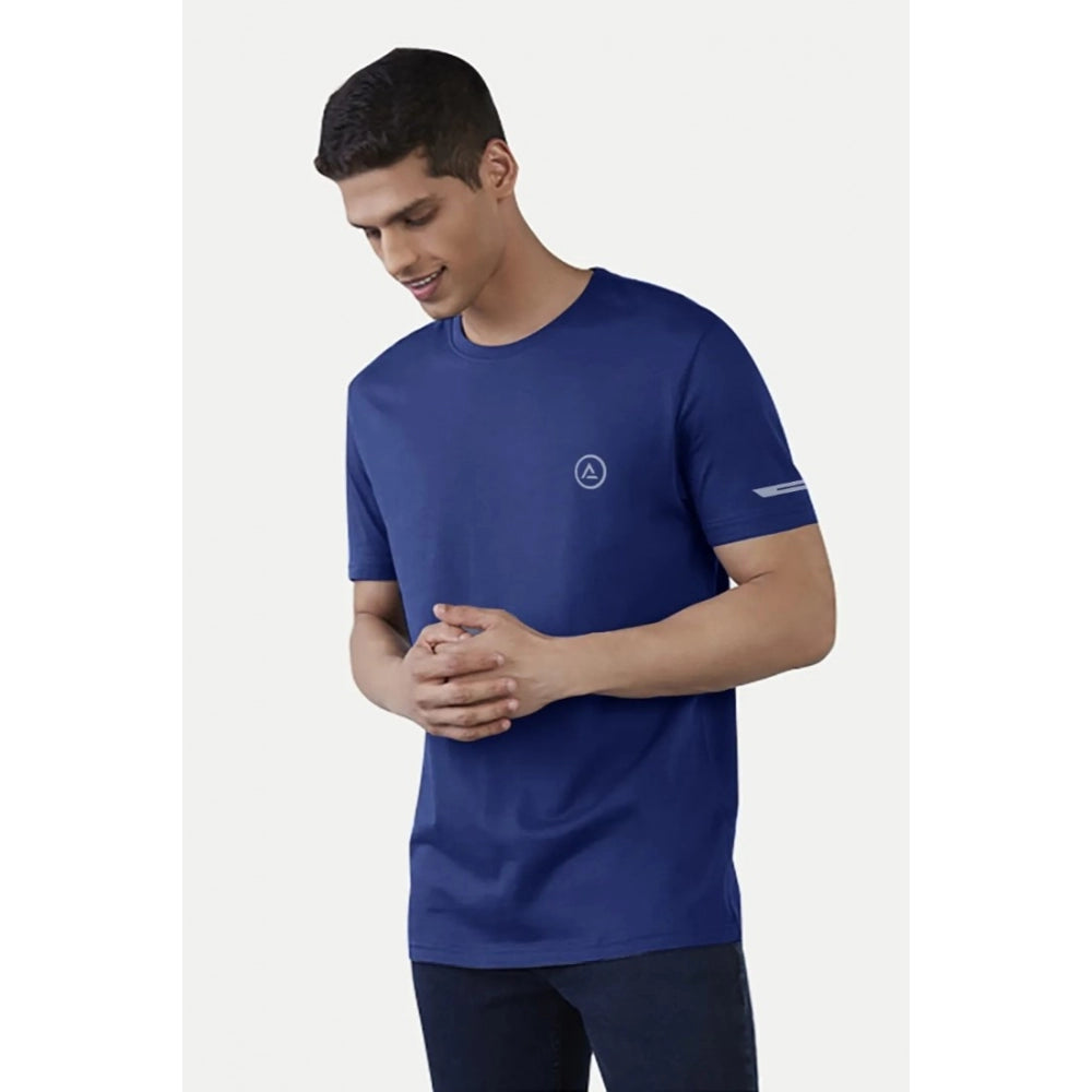 Men's Casual Half sleeve Solid Polyester Crew Neck T-shirt (Blue) - GillKart