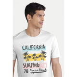 Men's Casual Half sleeve Printed Polyester Crew Neck T-shirt (White) - GillKart