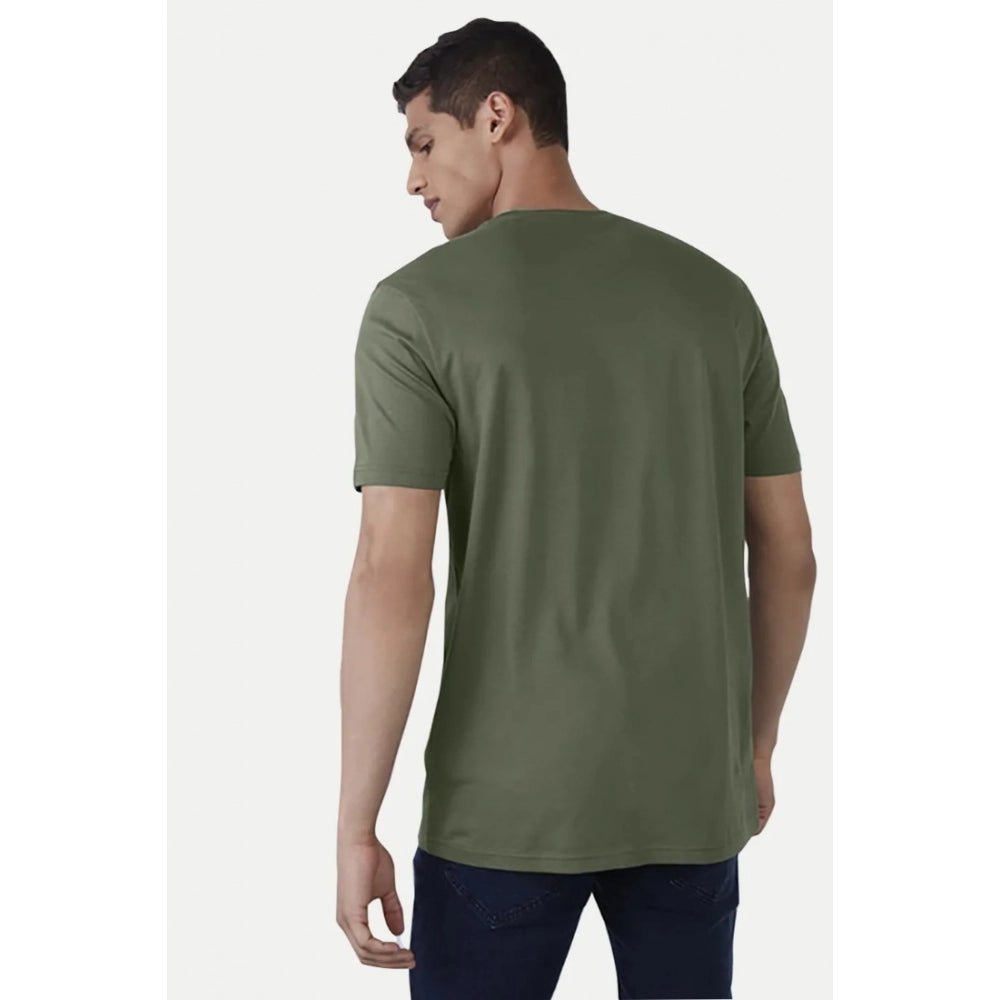 Men's Casual Half sleeve Printed Cotton Crew Neck T-shirt (Military Green) - GillKart