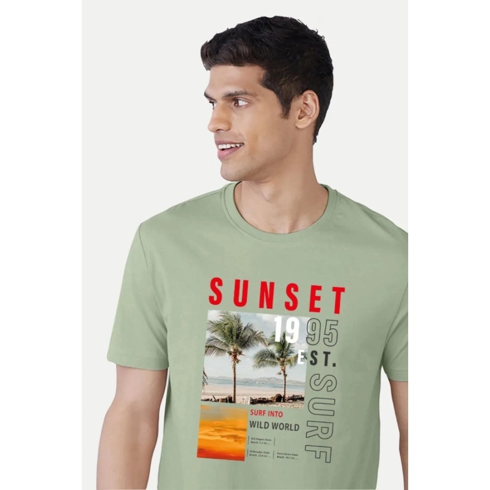 Men's Casual Half sleeve Digital Printed Cotton Crew Neck T-shirt (Pista) - GillKart