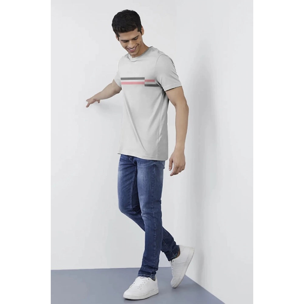 Light Grey cotton half sleeve crew neck t-shirt for men, solid design on casual wear