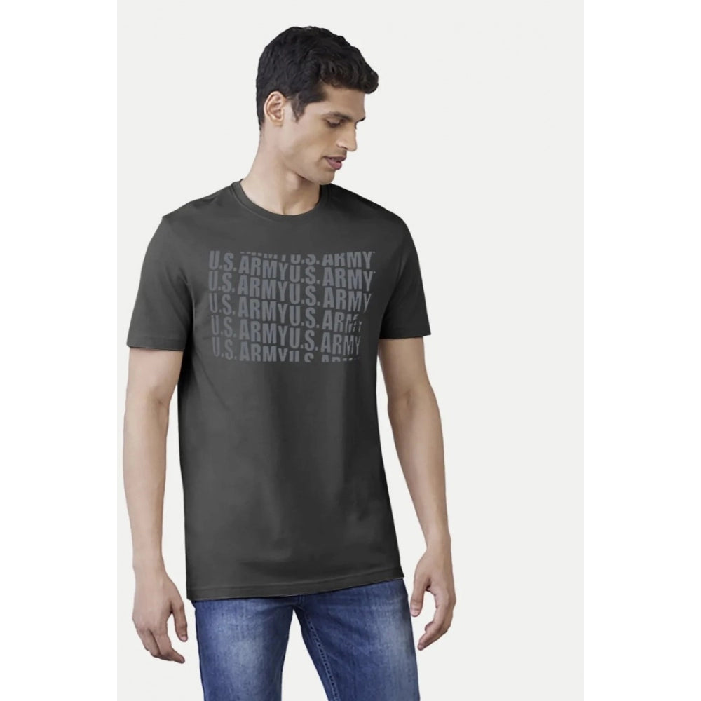 Dark Grey printed cotton half sleeve men's casual round neck T-shirt for everyday wear