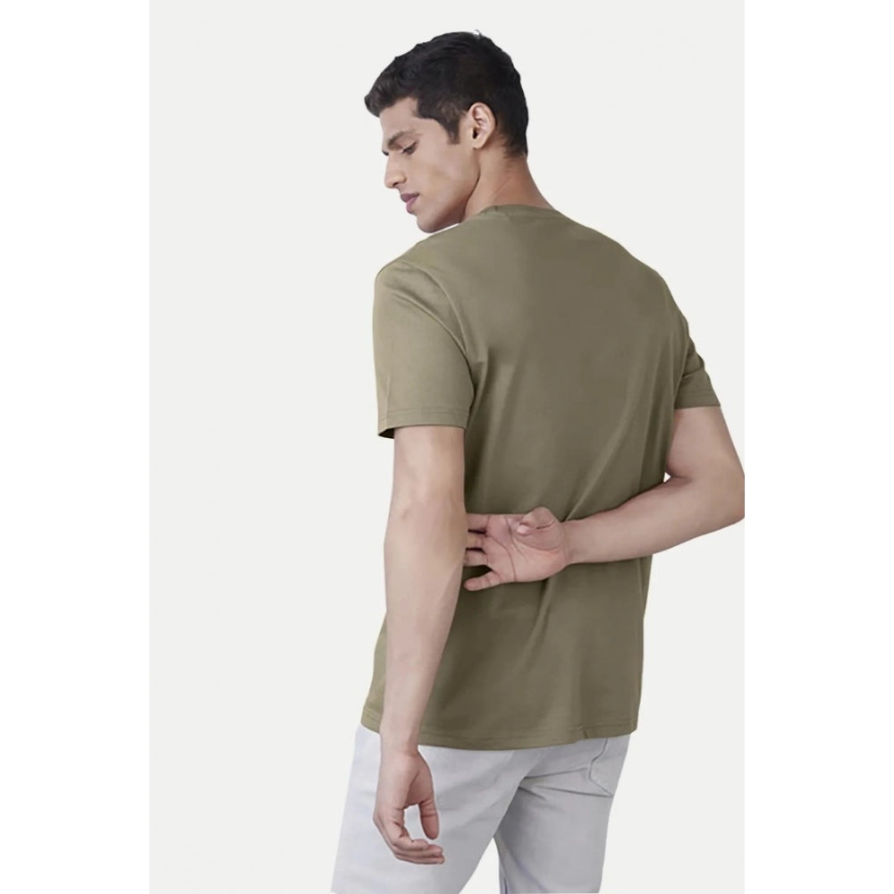 Green cotton men's casual half sleeve printed typographic crew neck t-shirt with relaxed fit