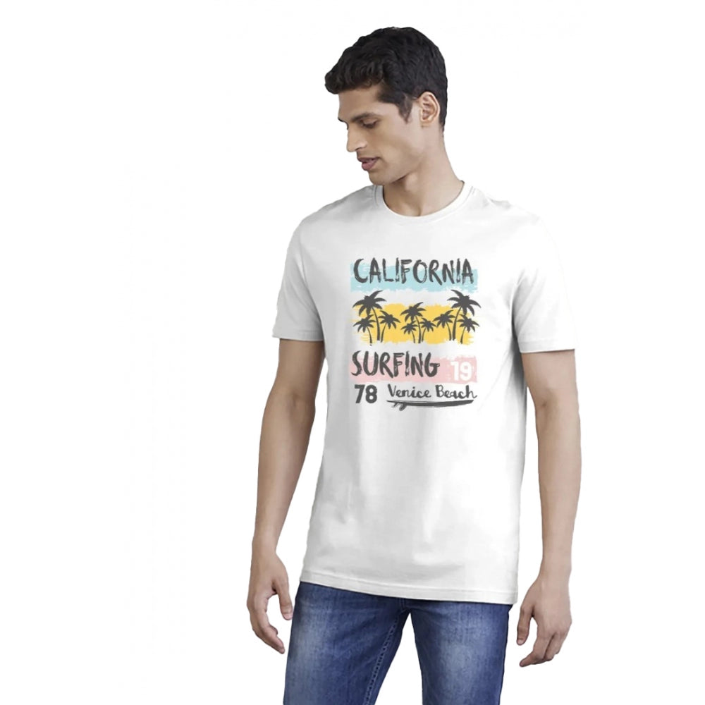Men's Casual Half sleeve Printed Polyester Crew Neck T-shirt (White) - GillKart