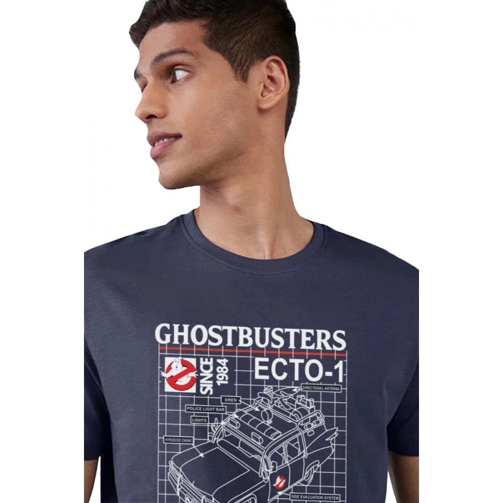 Men's Casual Half sleeve Printed Polyester Crew Neck T-shirt (Blue) - GillKart