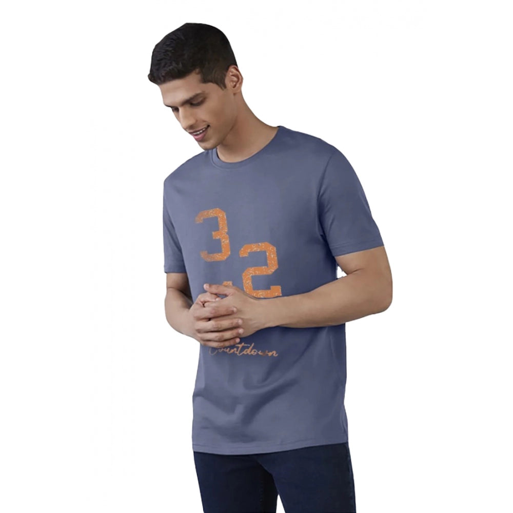 Blue Cotton Printed Men's Casual Half Sleeve T-shirt - Comfort fit, vibrant design on display