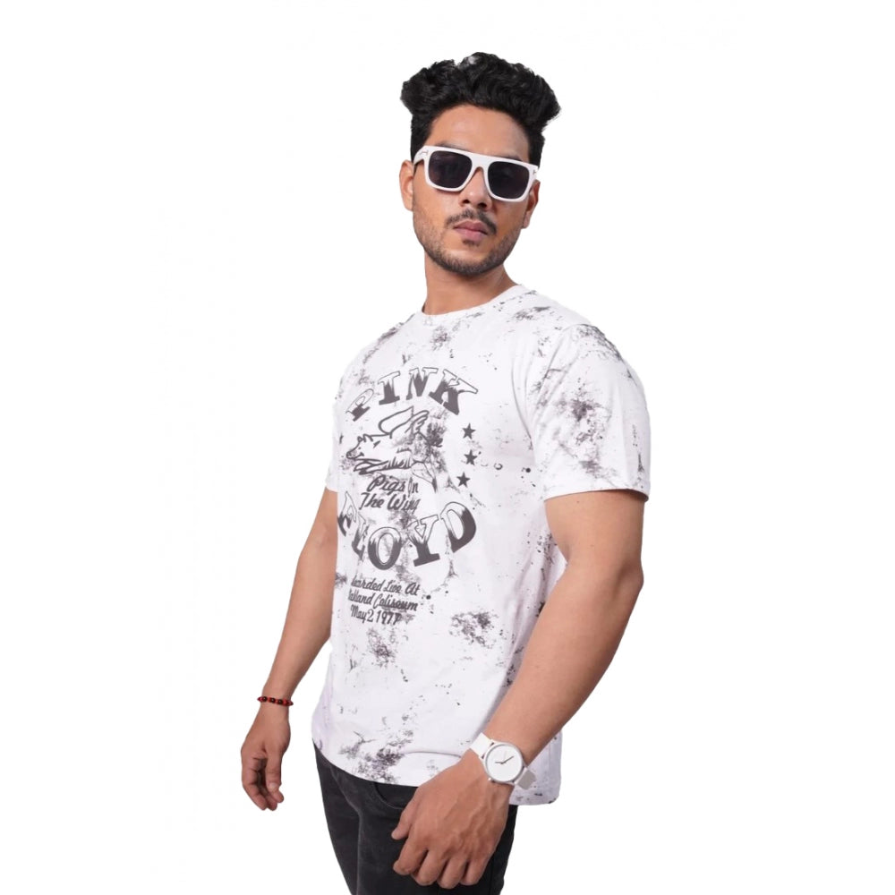 Men's Casual Half sleeve Printed Cotton Crew Neck T-shirt (White) - GillKart