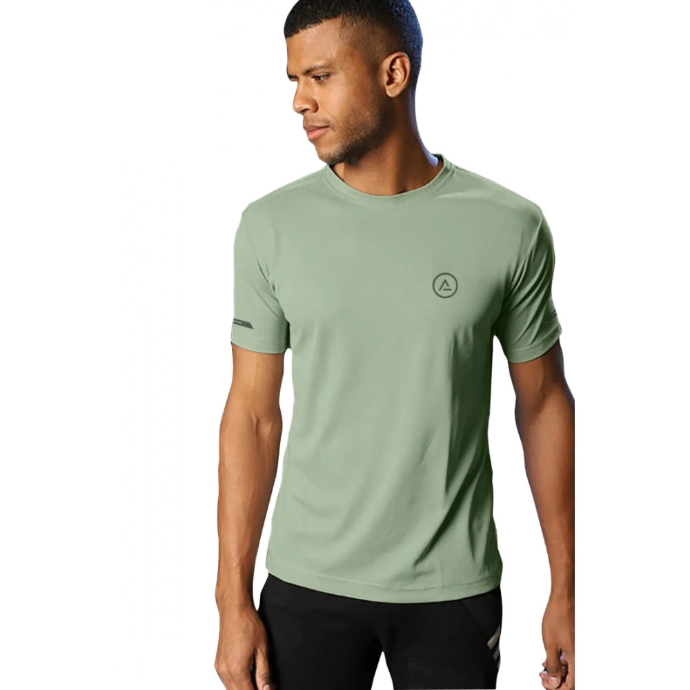 Men's casual half-sleeve solid pista polyester crew neck t-shirt - regular fit, vibrant color