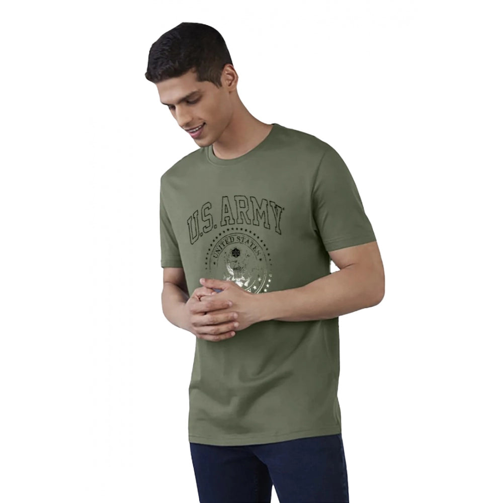 Men's Casual Half sleeve Printed Cotton Crew Neck T-shirt (Military Green) - GillKart