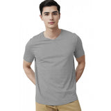Grey Melange cotton men's casual half sleeve V-neck t-shirt - solid design for everyday wear