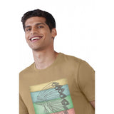 Sand digital printed cotton men's casual half sleeve crew neck t-shirt - regular fit, wearable on model