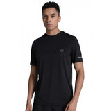 Black polyester men's casual half sleeve crew neck solid t-shirt for everyday wear