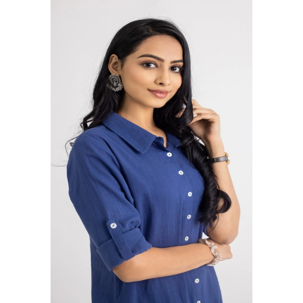 Light Blue Viscose Rayon Casual 3/4 Sleeve Kurti on hanger